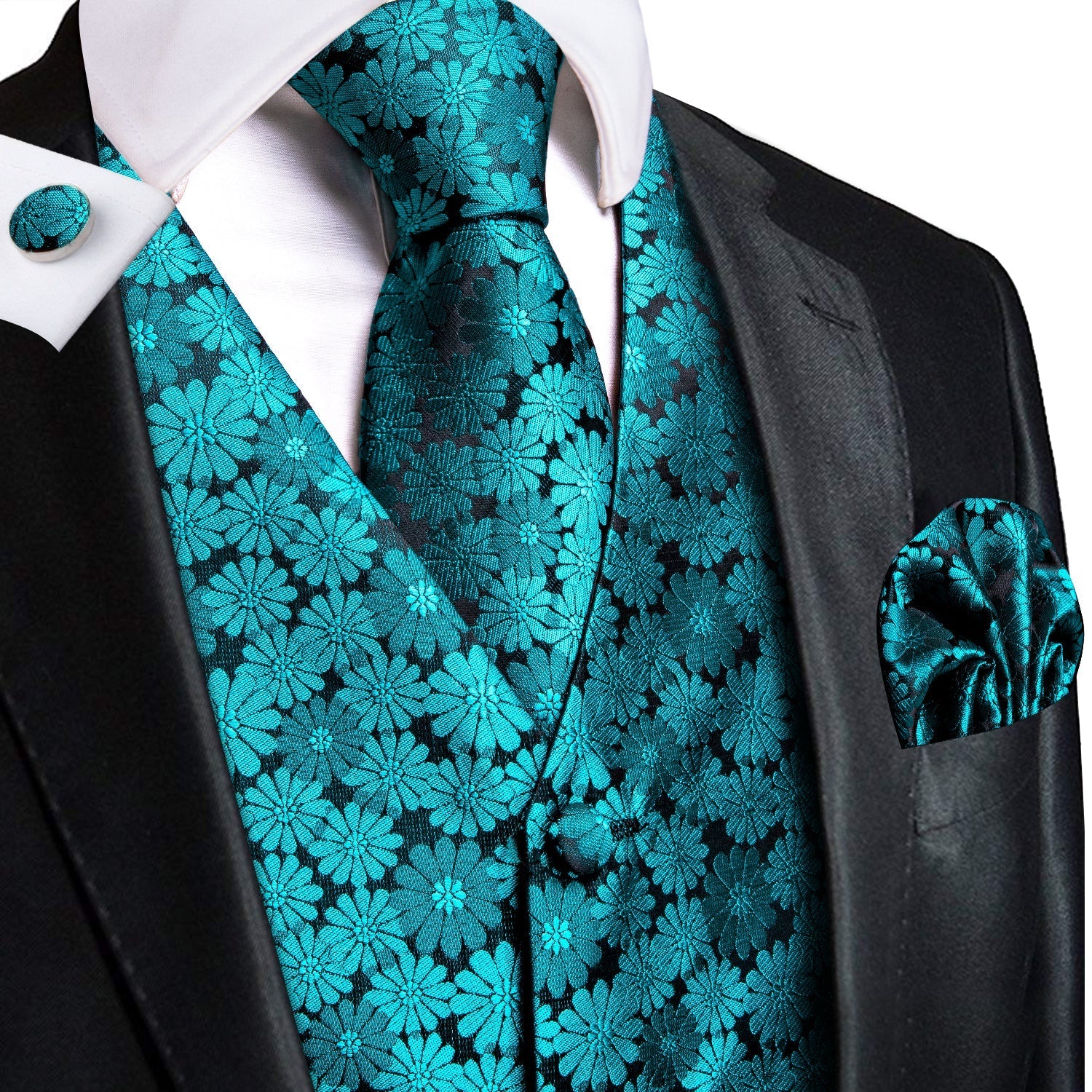Teal Floral Vest Set - GentCrest