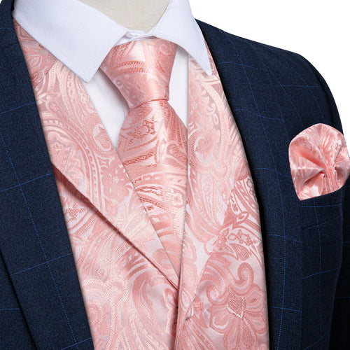 Baby Pink Paisley and Collar Set - 4 Piece Vest Set - GentCrest