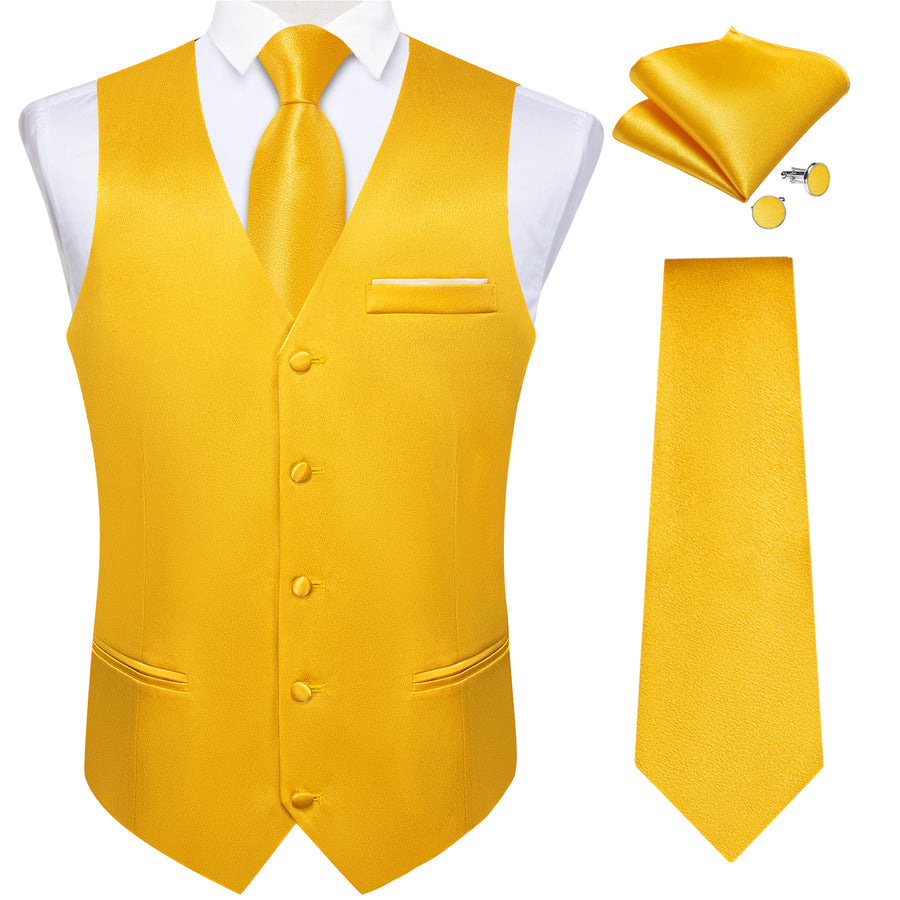 Brilliant Yellow Shimmer Silk Bowtie Vest Set - GentCrest - View 2