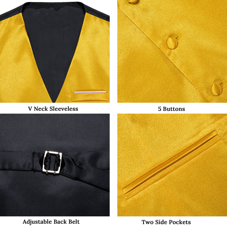 Brilliant Yellow Shimmer Silk Bowtie Vest Set - GentCrest - View 5