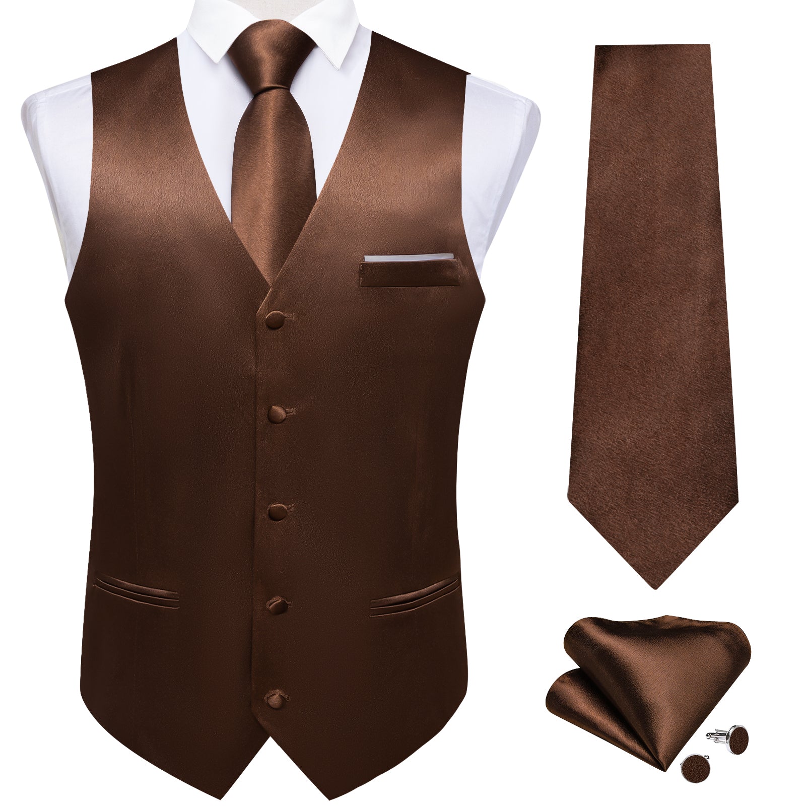 GentCrest Brown Solid Vest Set - Image 2