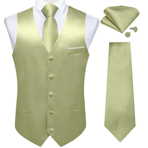 Avocado Green Solid Silk - 4 Piece Vest Set - GentCrest - View 2