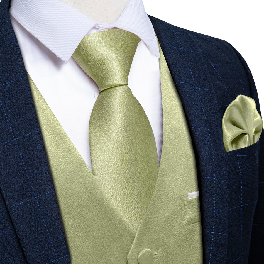 Avocado Green Solid Silk - 4 Piece Vest Set - GentCrest