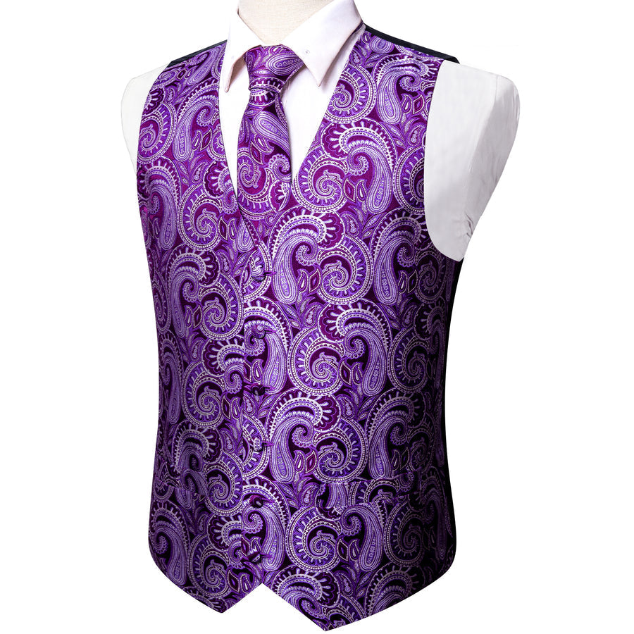 Luxury Purple Paisley Vest Set - GentCrest - View 3