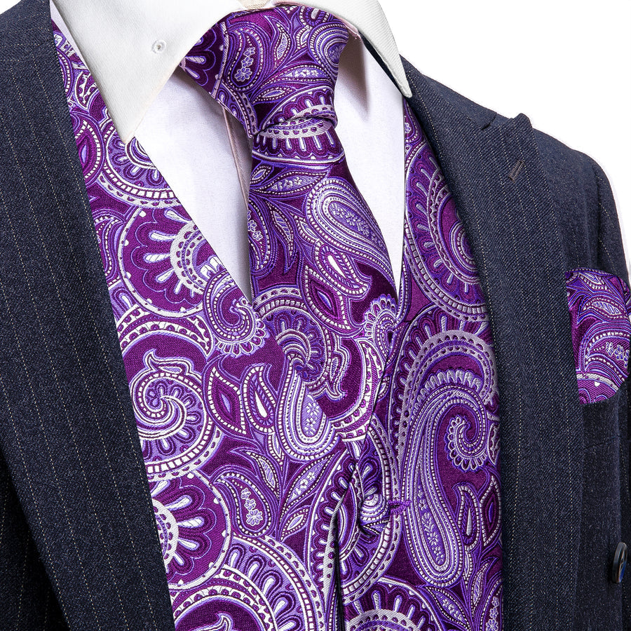 Luxury Purple Paisley Vest Set - GentCrest