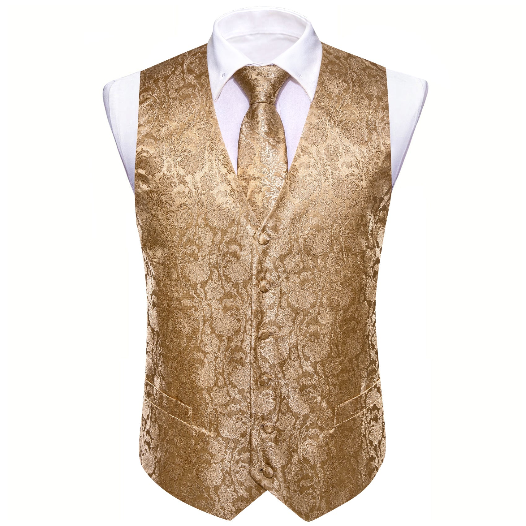 GentCrest Champagne Floral Vest Set - Image 4