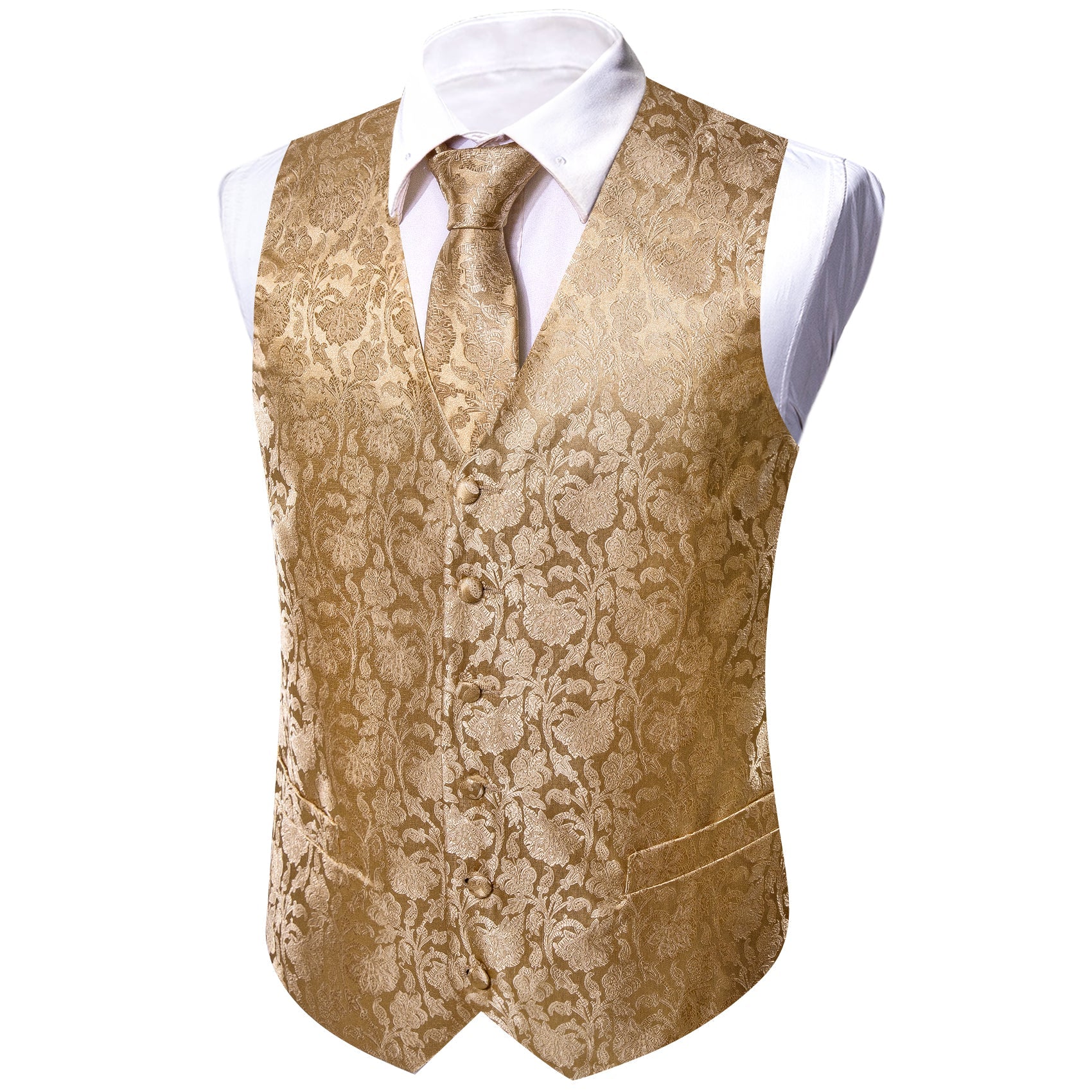 GentCrest Champagne Floral Vest Set - Image 3