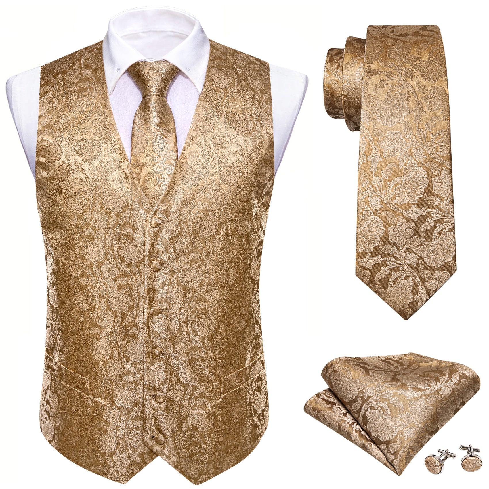 GentCrest Champagne Floral Vest Set - Image 2