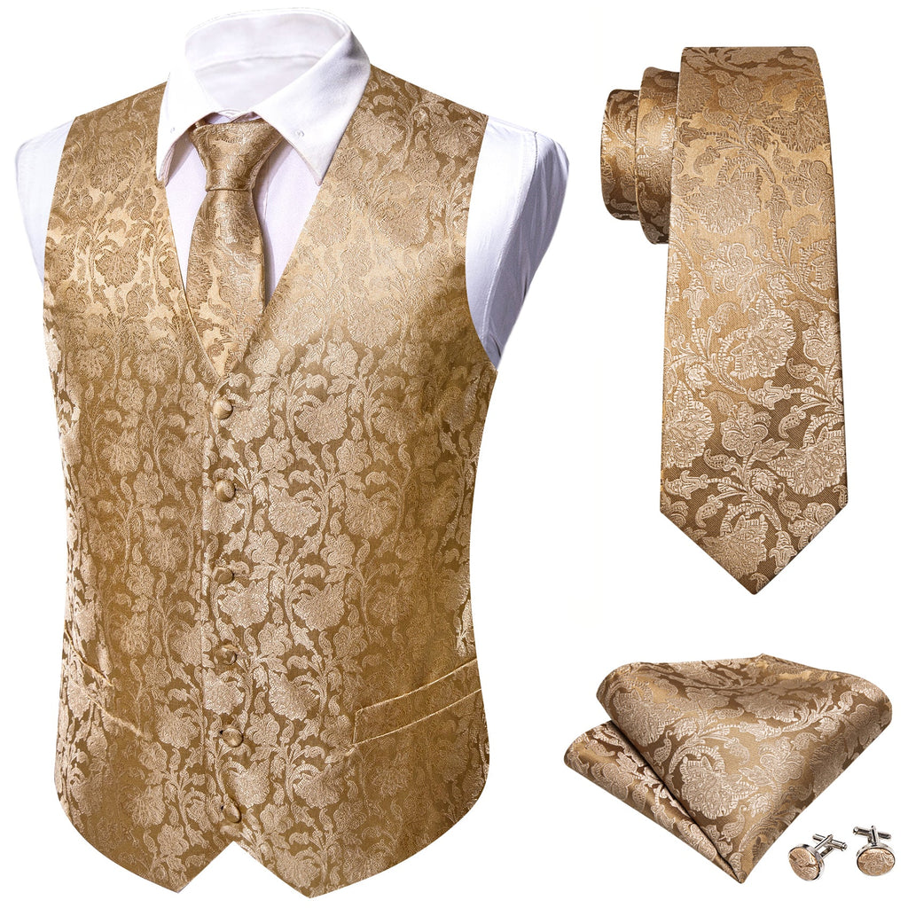 GentCrest Champagne Floral Vest Set - Image 1