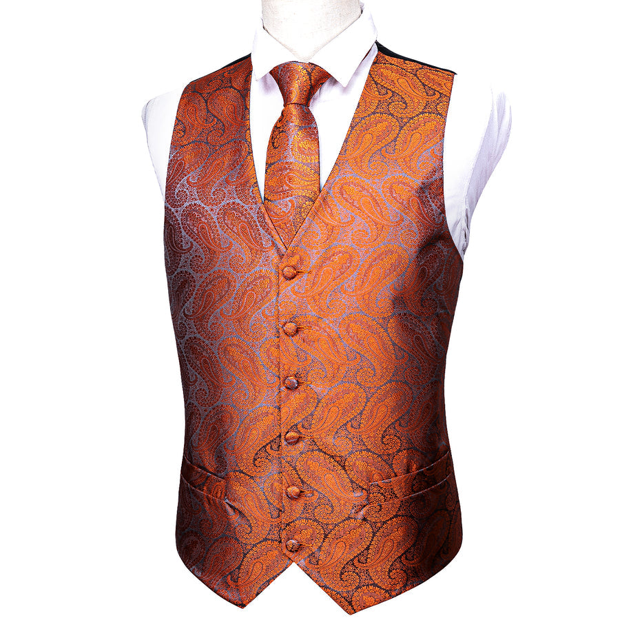 Deep Orange Paisley Vest Set - GentCrest - View 3