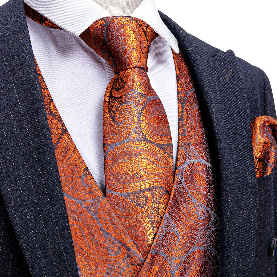 GentCrest Orange Paisley Vest Set - Image 1