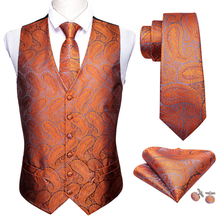 Deep Orange Paisley Vest Set - GentCrest - View 2