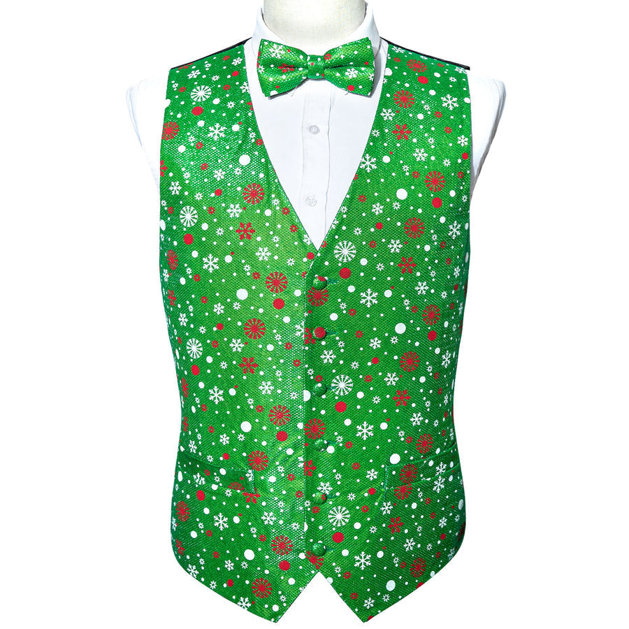 Green Christmas Snow Silk Bow Tie Vest Set - GentCrest - View 4