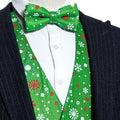 Green Christmas Snow Silk Bow Tie Vest Set - GentCrest