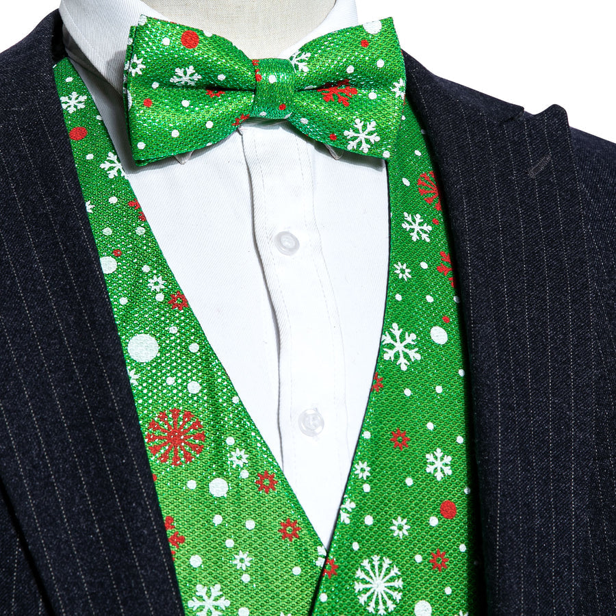 Green Christmas Snow Silk Bow Tie Vest Set - GentCrest