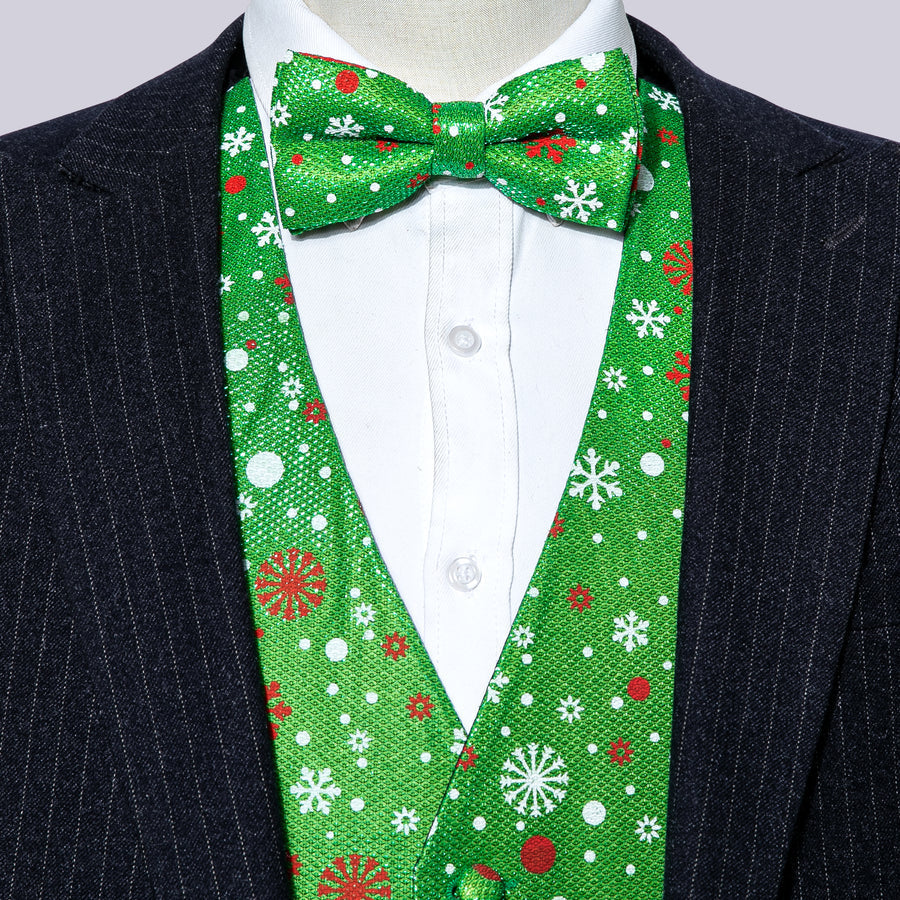 Green Christmas Snow Silk Bow Tie Vest Set - GentCrest - View 2