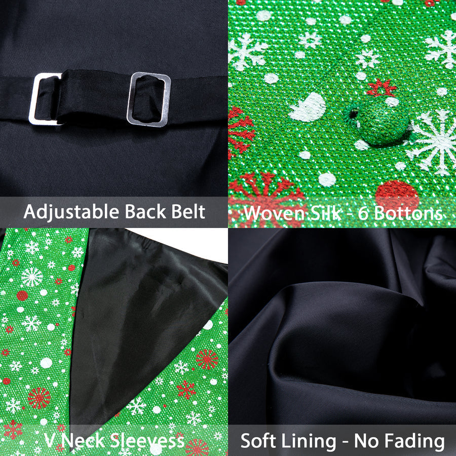 Green Christmas Snow Silk Bow Tie Vest Set - GentCrest - View 3