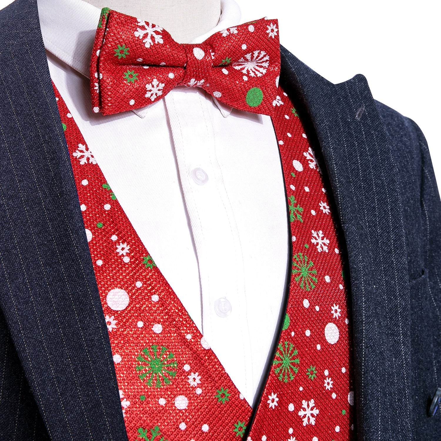 Festive Red Snowflake Jacquard Vest Set - GentCrest