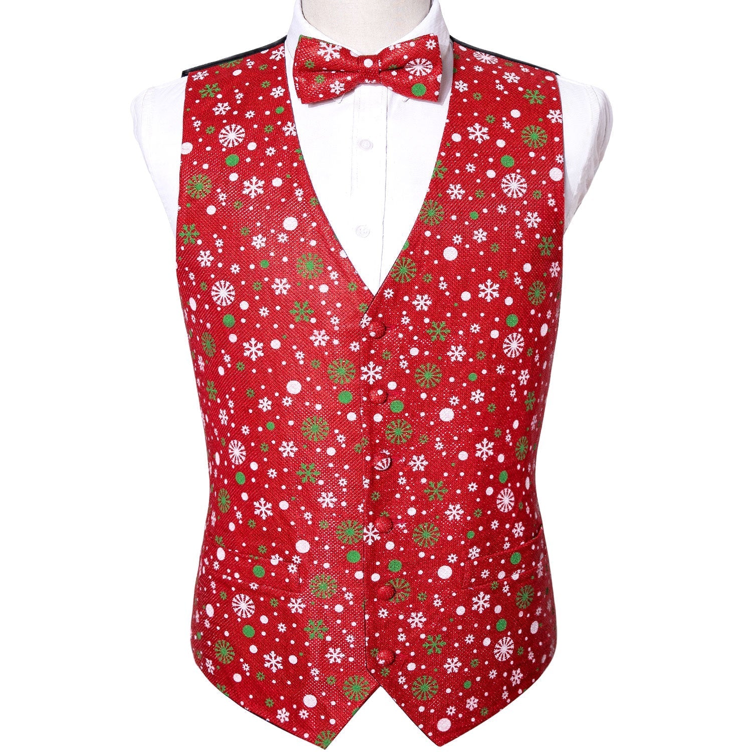 Festive Red Snowflake Jacquard Vest Set - GentCrest - View 2