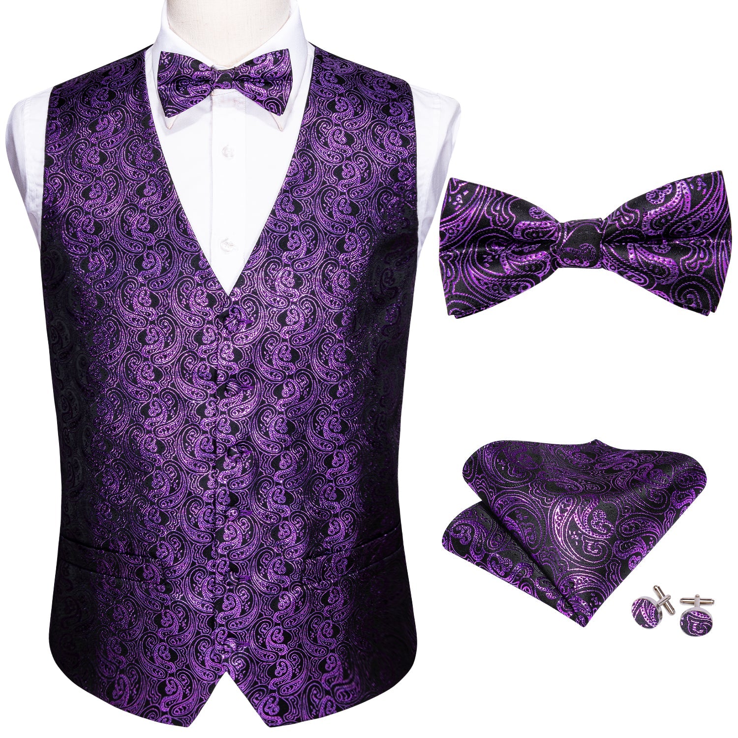 GentCrest Purple Paisley Vest Set - Image 3