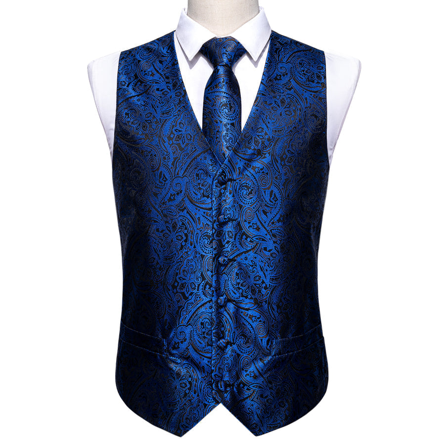 Navy Blue Paisley Silk 4-Piece Vest Set - GentCrest - View 4