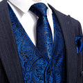 Navy Blue Paisley Silk 4-Piece Vest Set - GentCrest