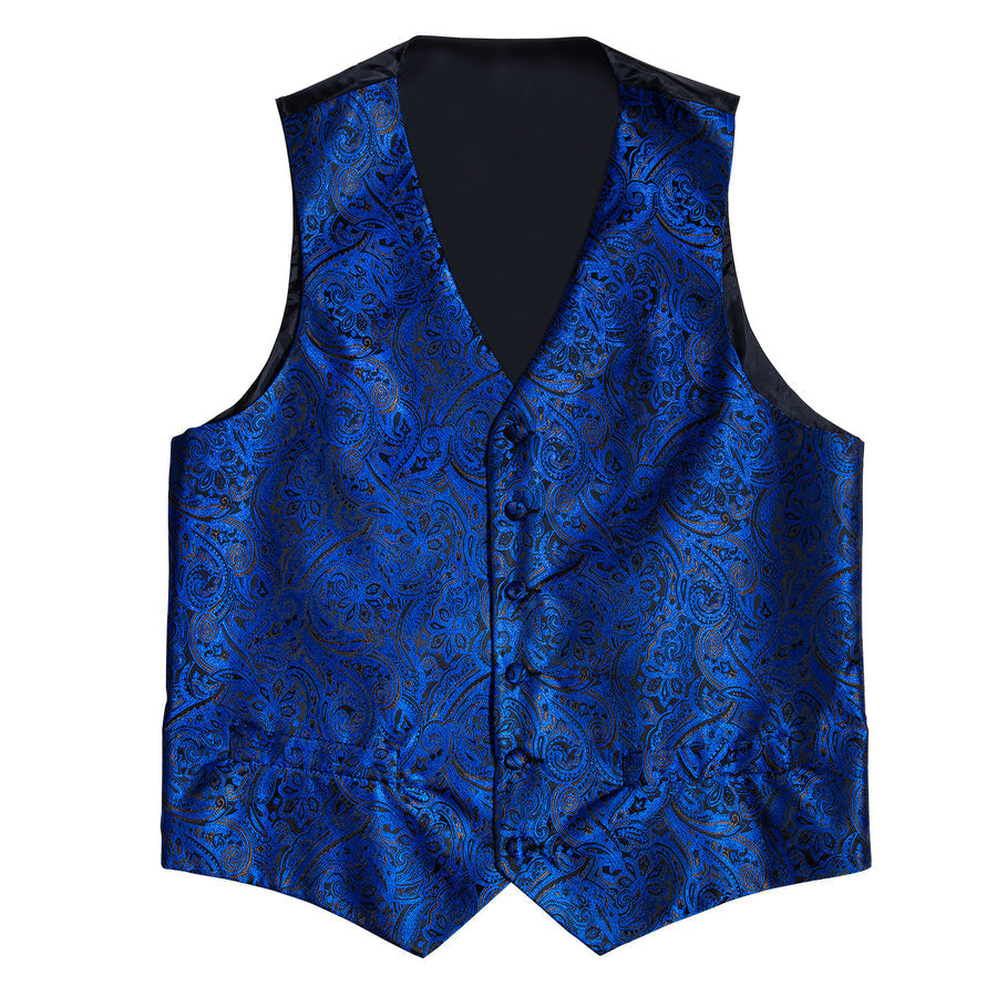 Navy Blue Paisley Silk 4-Piece Vest Set - GentCrest - View 5