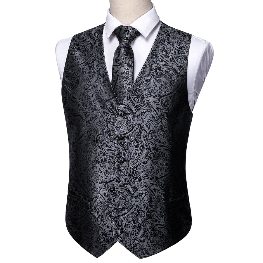 New Silver and Black Paisley Vest Set - GentCrest - View 5