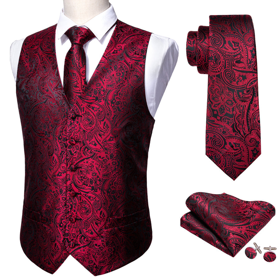 Red and Black Paisley Vest Set - GentCrest - View 7
