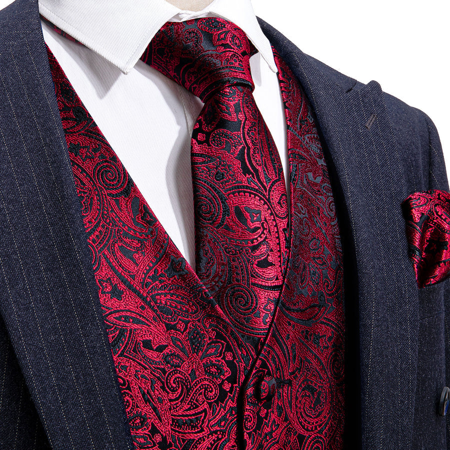 Red and Black Paisley Vest Set - GentCrest