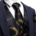 Black and Gold Floral Vest Set - GentCrest