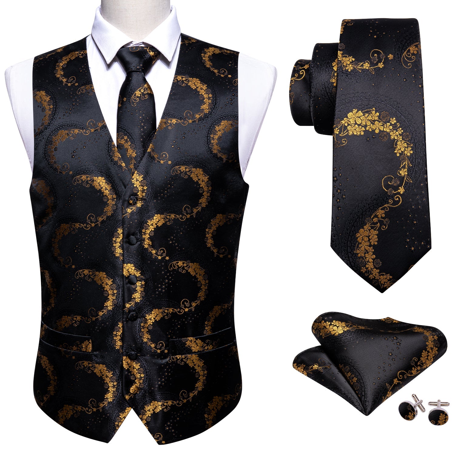 GentCrest Black Floral Vest Set - Image 2