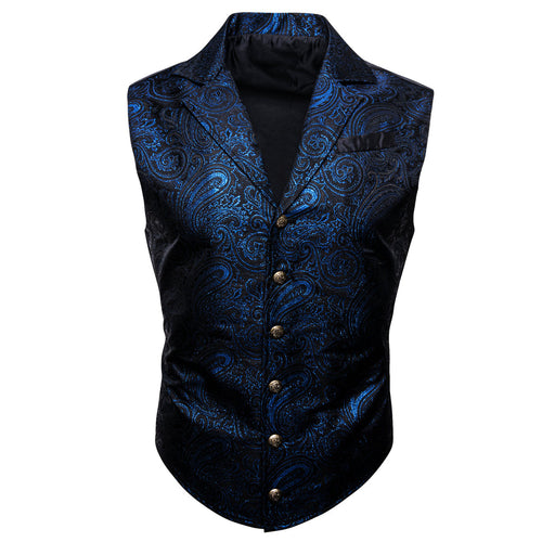 Black and Royal Blue Paisley Jacquard Vest Set - GentCrest