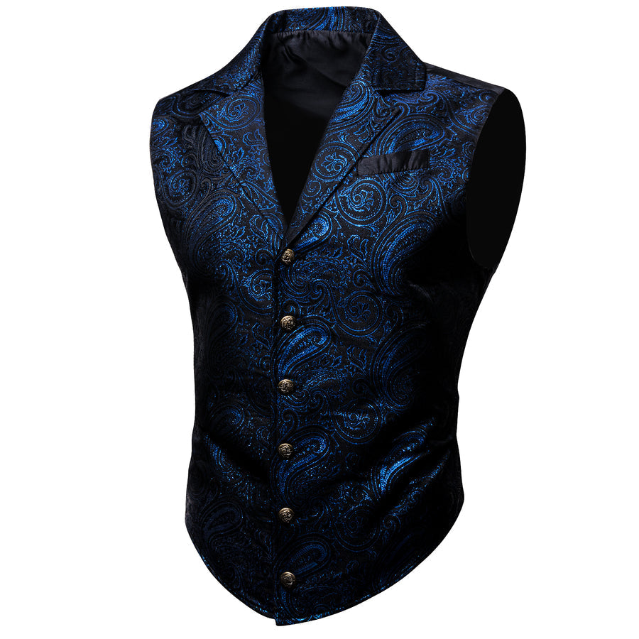 Black and Royal Blue Paisley Jacquard Vest Set - GentCrest - View 2