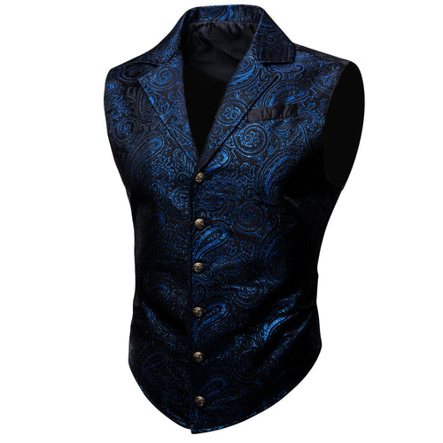 Black and Royal Blue Paisley Jacquard Vest Set - GentCrest - View 2