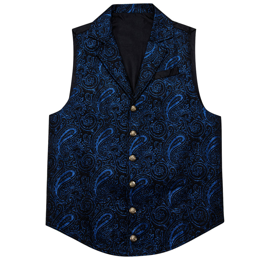 Black and Royal Blue Paisley Jacquard Vest Set - GentCrest - View 3
