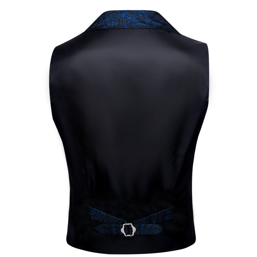 Black and Royal Blue Paisley Jacquard Vest Set - GentCrest - View 4