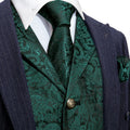 Dark Green Paisley Silk with Metal Buttons Vest Set - GentCrest
