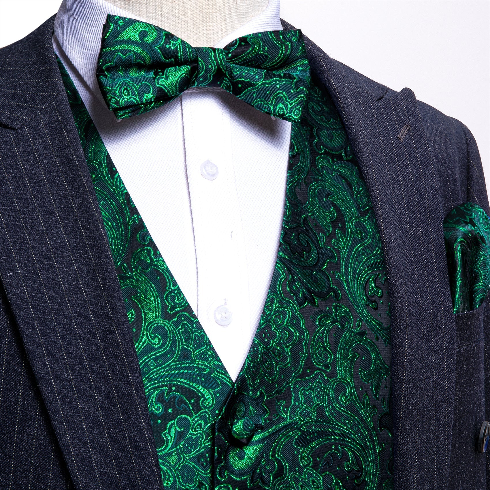 Green Sparkling Paisley Vest Set - GentCrest