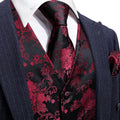 Black and Red Peony Floral Vest Set - GentCrest