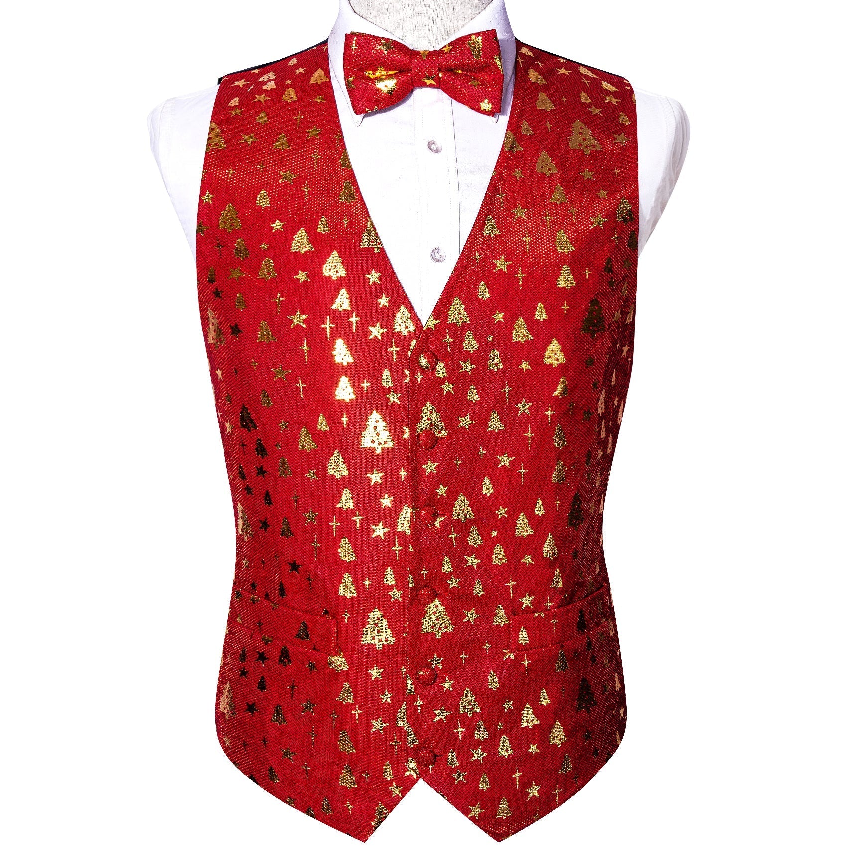 Crimson & Gold Christmas Tree Festive Vest Set - GentCrest