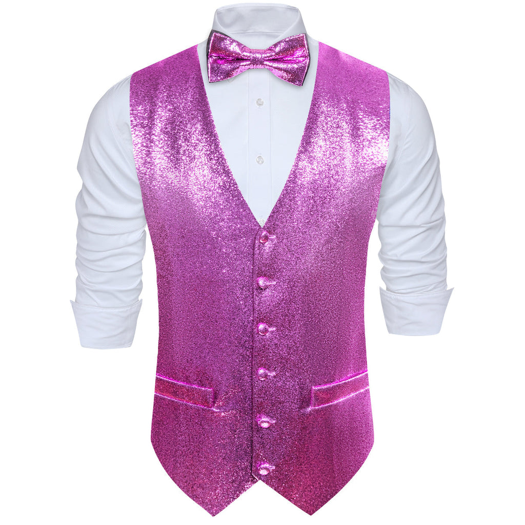 Purple Solid Shining Silk V-Neck Waistcoat Bow Tie Set - GentCrest - View 2