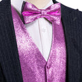 Purple Solid Shining Silk V-Neck Waistcoat Bow Tie Set - GentCrest