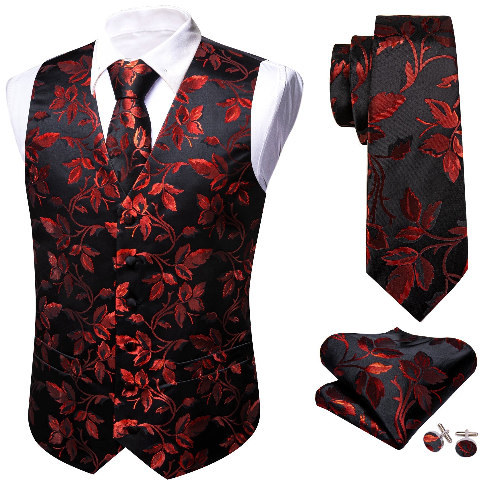 GentCrest Black Floral Vest Set - Image 3