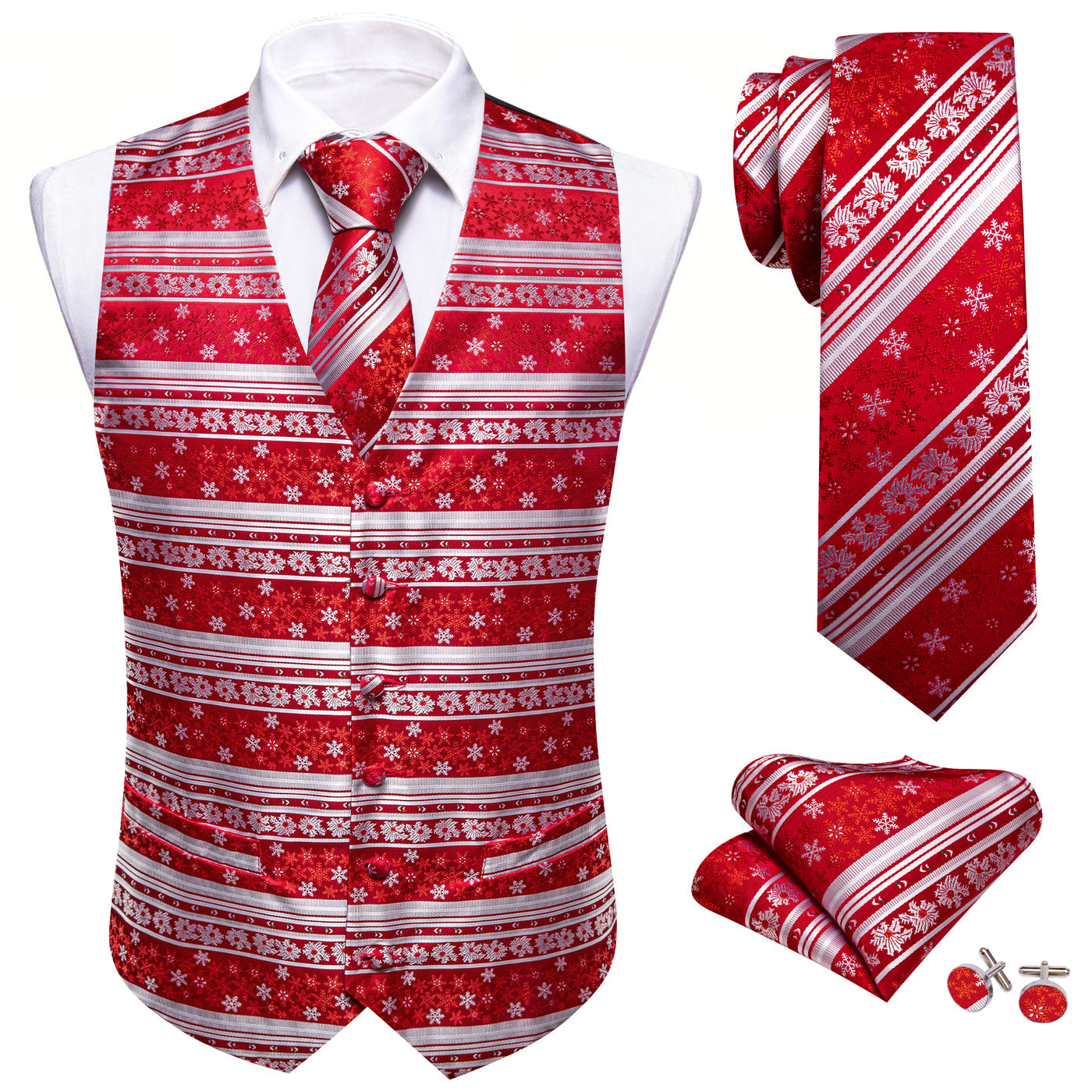 Christmas Red and White Snowflakes Vest Set - GentCrest - View 2