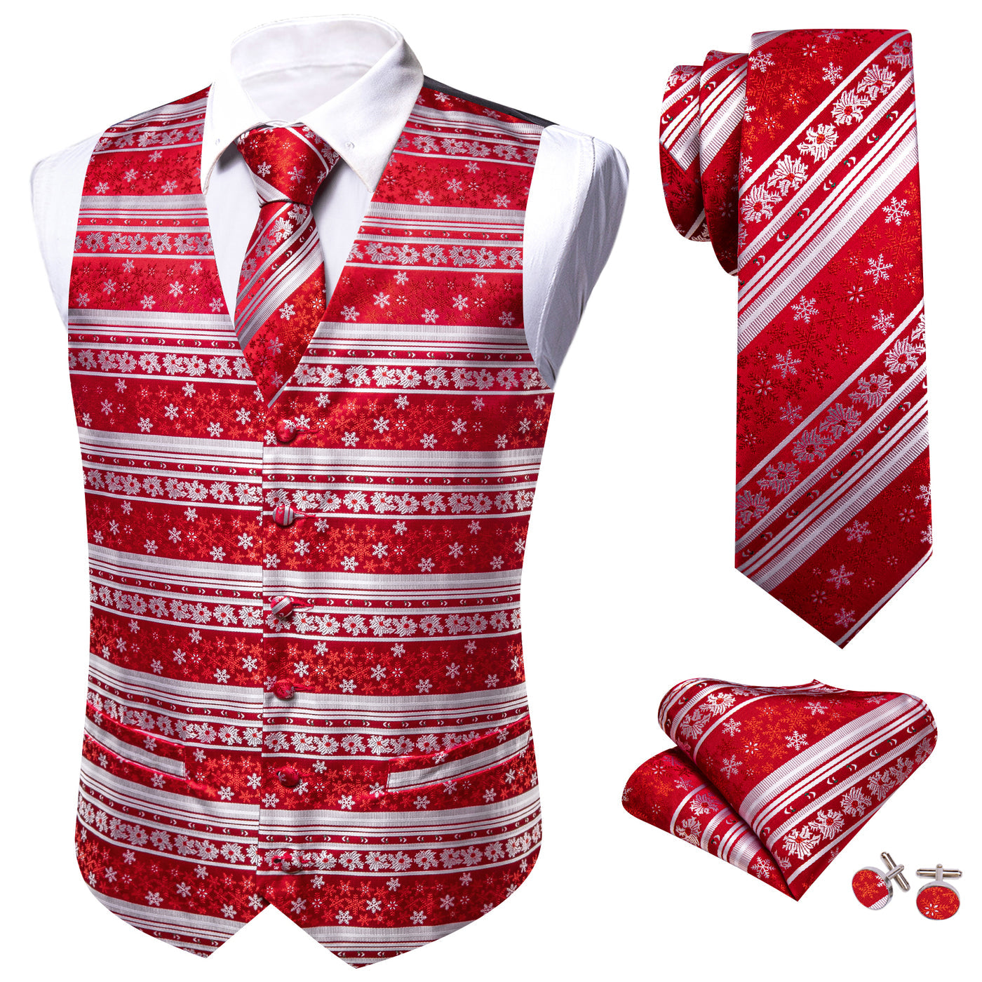 Christmas Red and White Snowflakes Vest Set - GentCrest - View 3