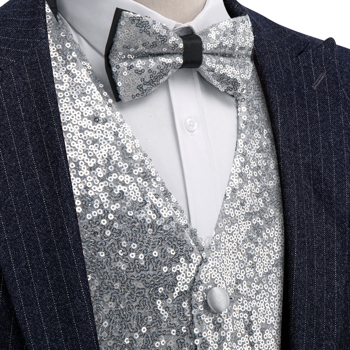Silver Sequins Vest Set - GentCrest