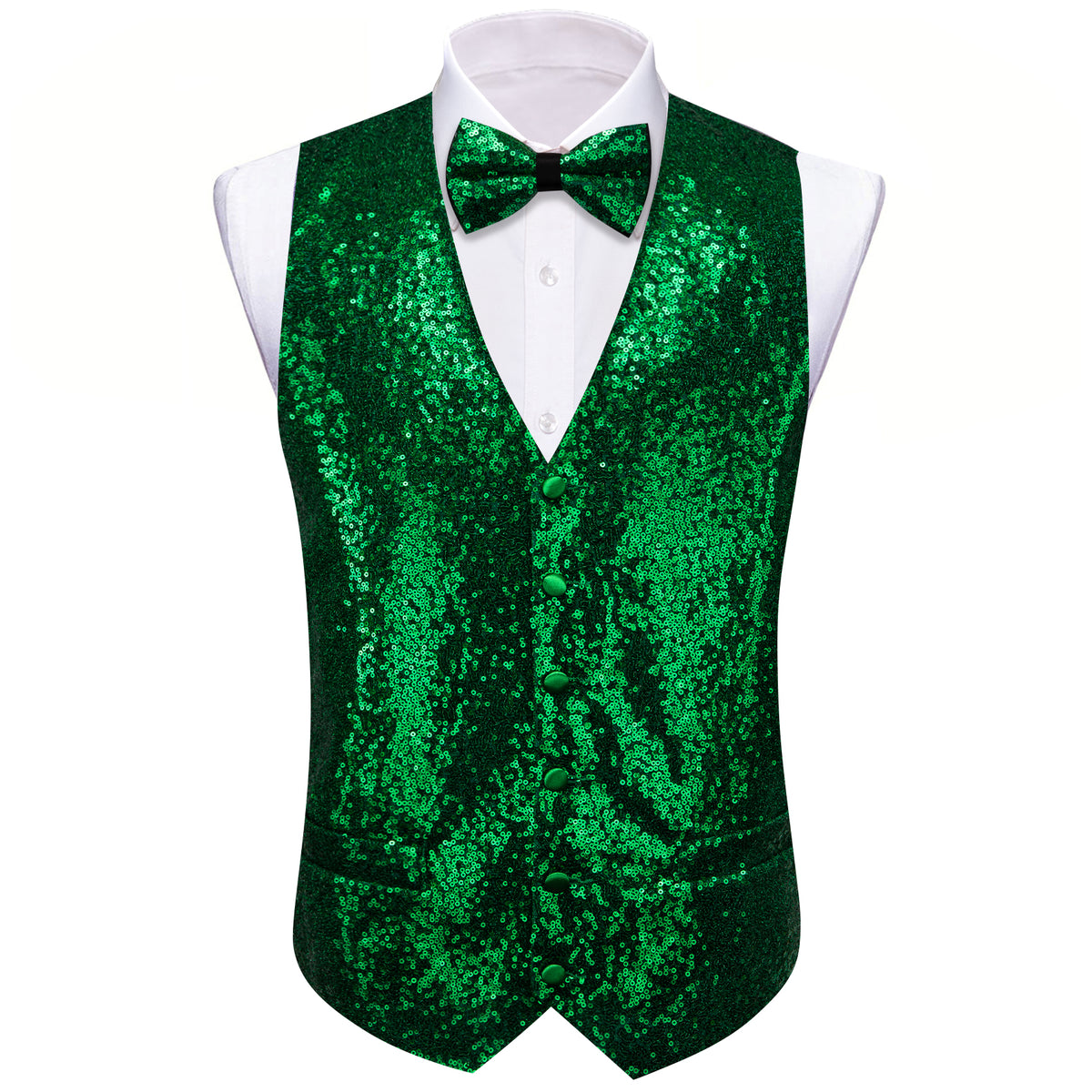 Green Sequins Vest Set - GentCrest - View 4