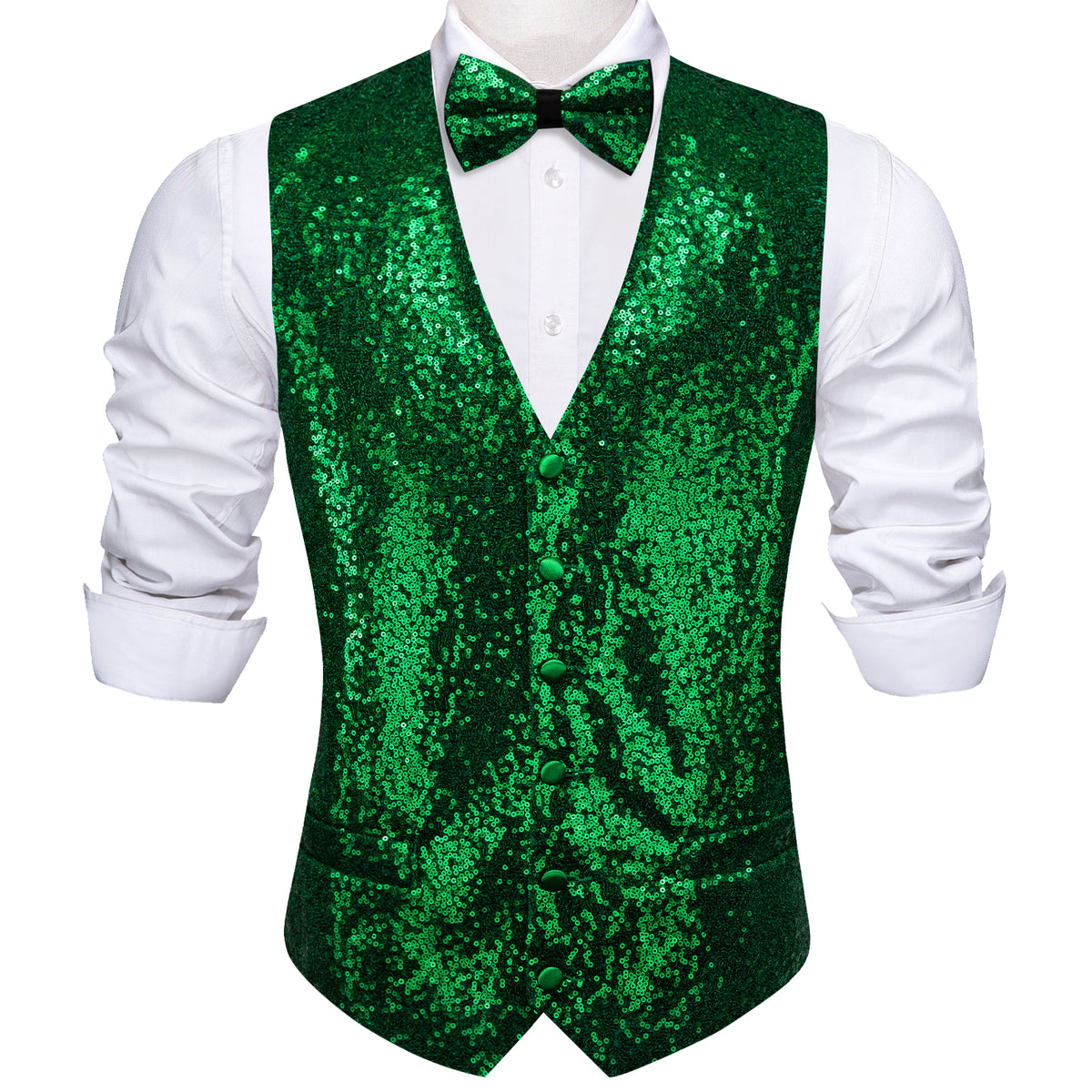 Green Sequins Vest Set - GentCrest - View 2
