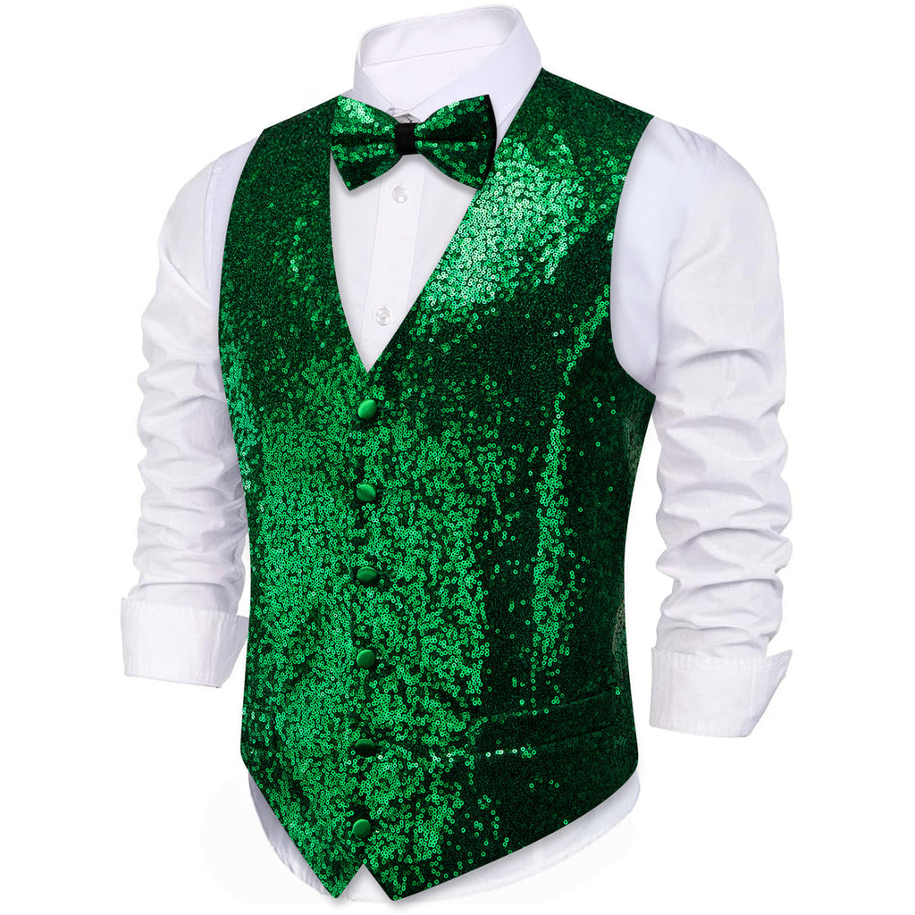 Green Sequins Vest Set - GentCrest - View 3